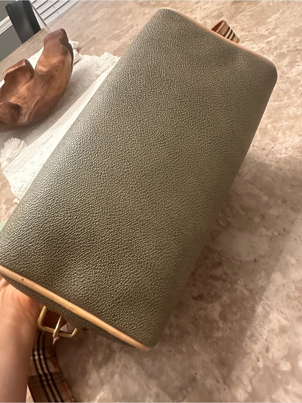 Burberry Olive Green Leather Crossbody with Signature Check Strap - Picture 8 of 12